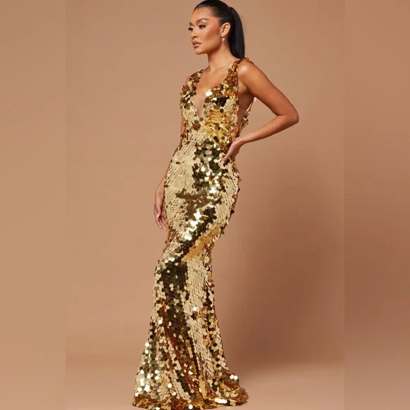 Ball Gown Black And Gold Prom Dresses Fashion Nova Dresses See Me Shining  Sequin Gown Gold
